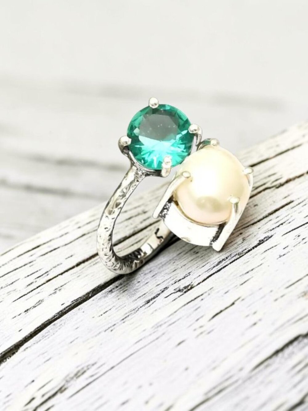 Apatite Biwa Pearl Gemstone Adjustable Handmade Ring US Size-7
